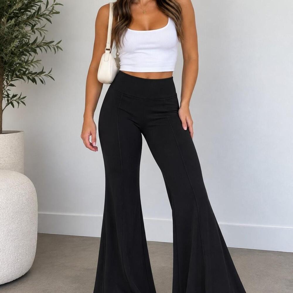 Black flare pants with elastic